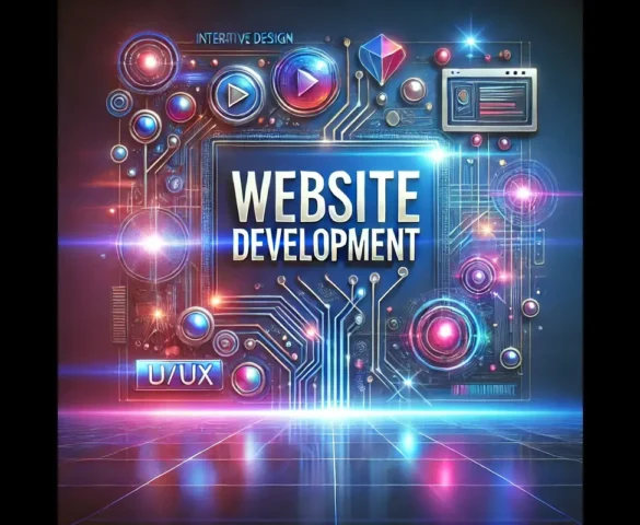 DALL·E 2024-12-06 15.25.53 - A modern and vibrant digital illustration representing website development. The central focus is a sleek, illuminated text 'Website Development' writt (1)